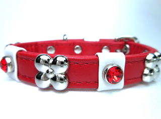 レッド・花とキラキラクリスタル首輪