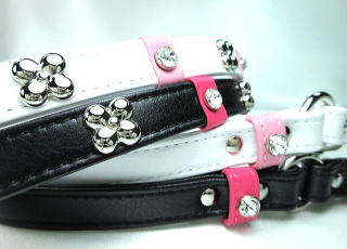 メタリックの花とキラキラクリスタルの犬用リード